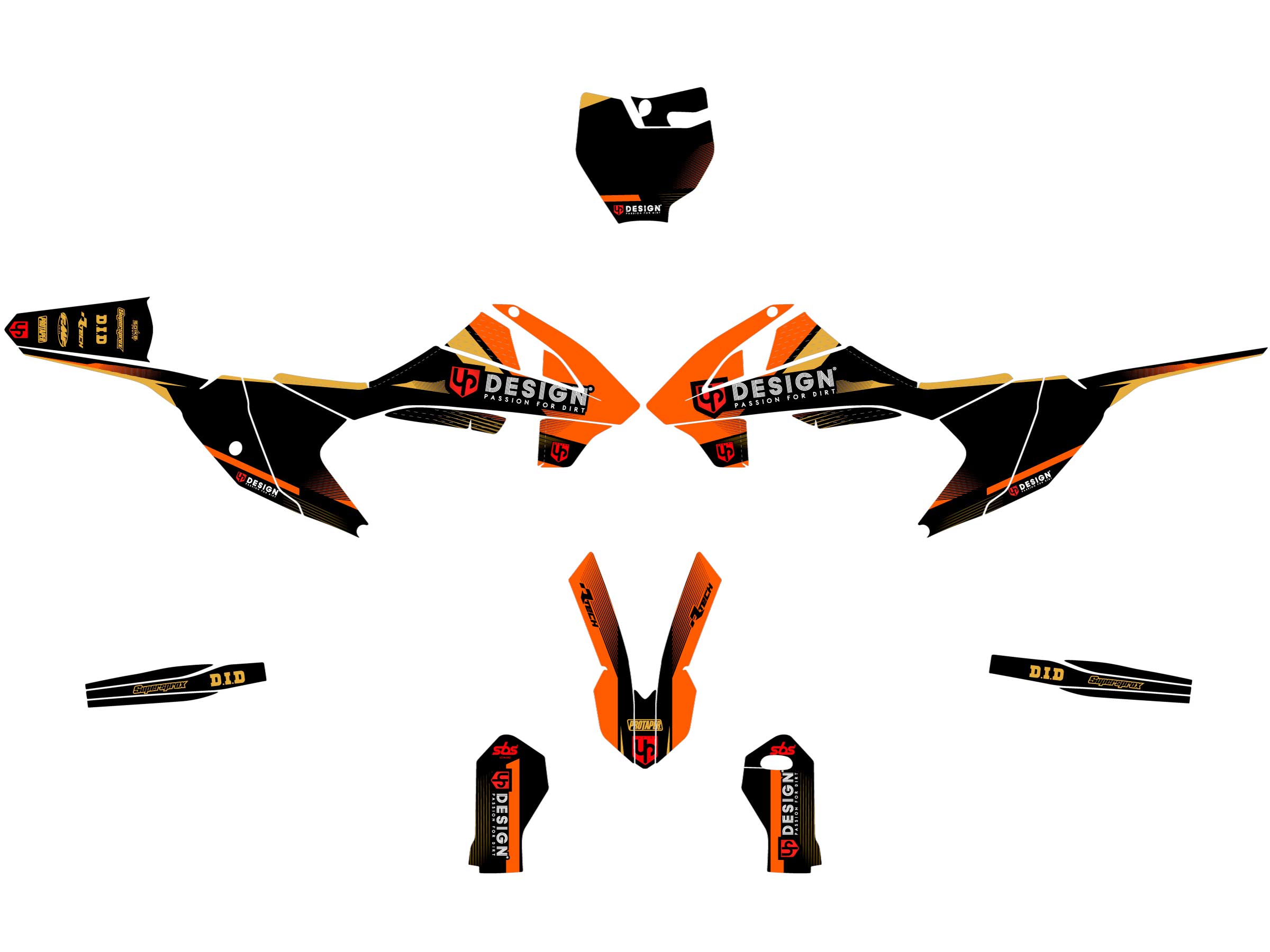 Kit Déco UP SPIKE KTM SX 65 (1997-2001) Noir-Orange