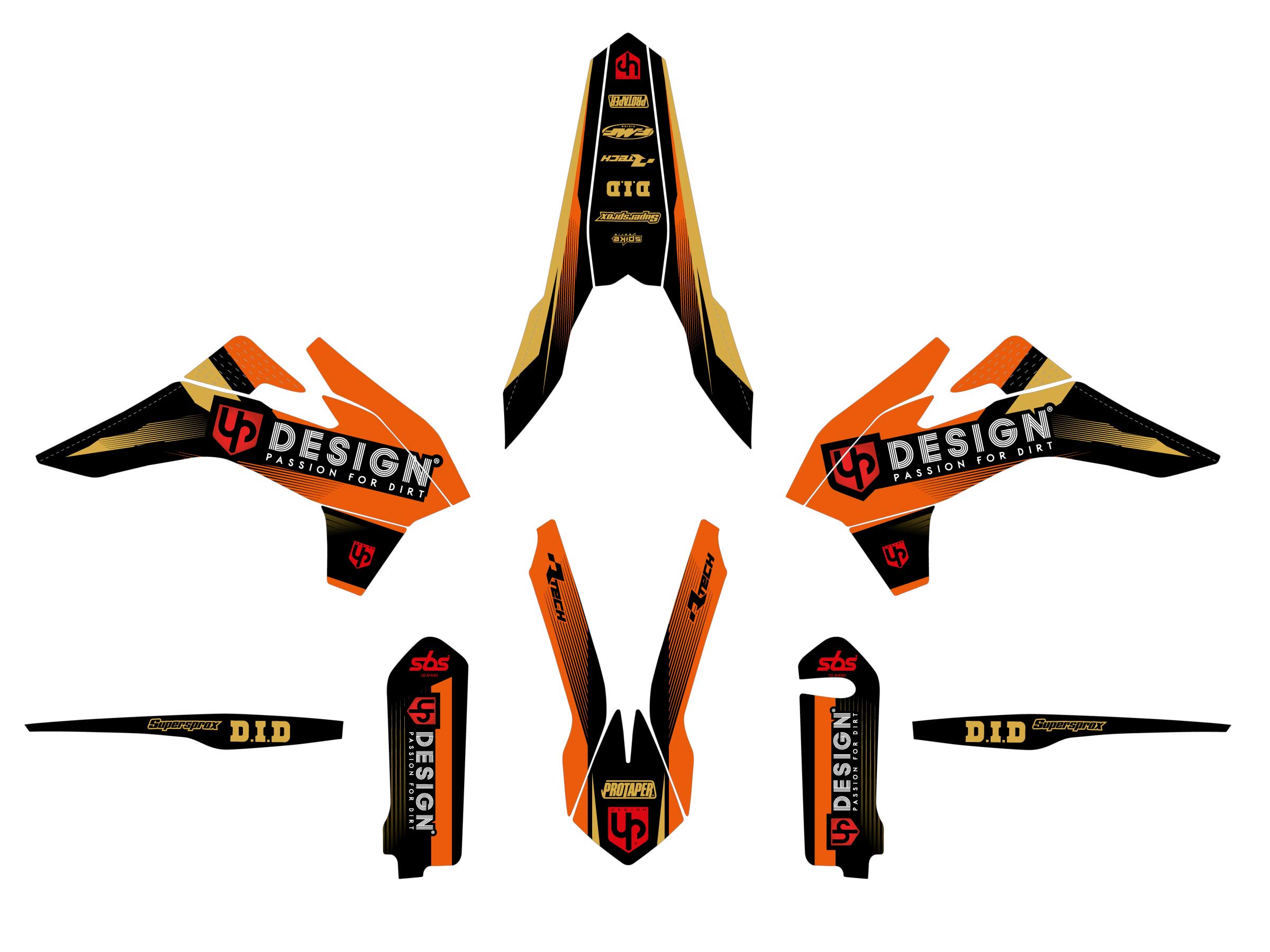 Kit Déco UP SPIKE KTM EXC / EXC-F (2008-2011) Noir-Orange