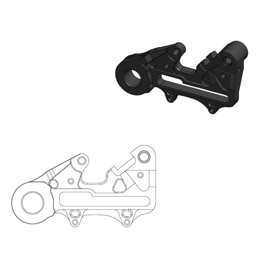 Support arrière KTM/HVA 23 Factory 220mm noir (axe 22mm)