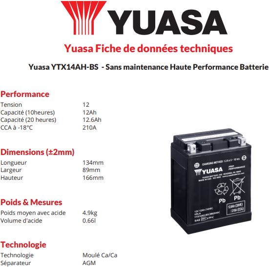 BATTERIE YUASA YTX14AH-BS