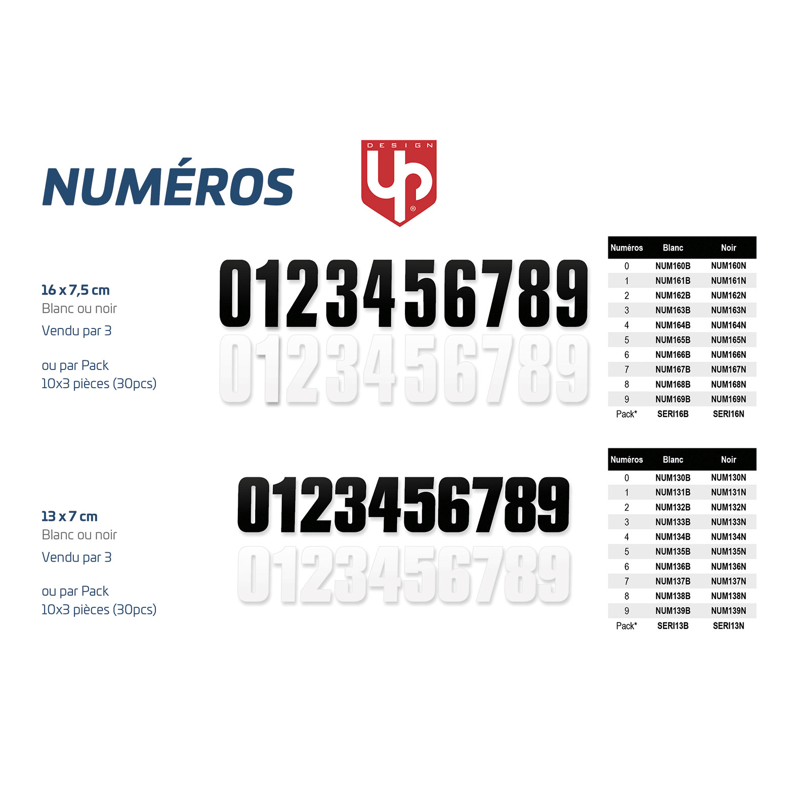 Pack 3 numéros 3 UP 130 mm x 70 mm - Noir  